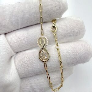7” Gold Plated over .925 Sterling Silver Infinity Style Cz Bracelet